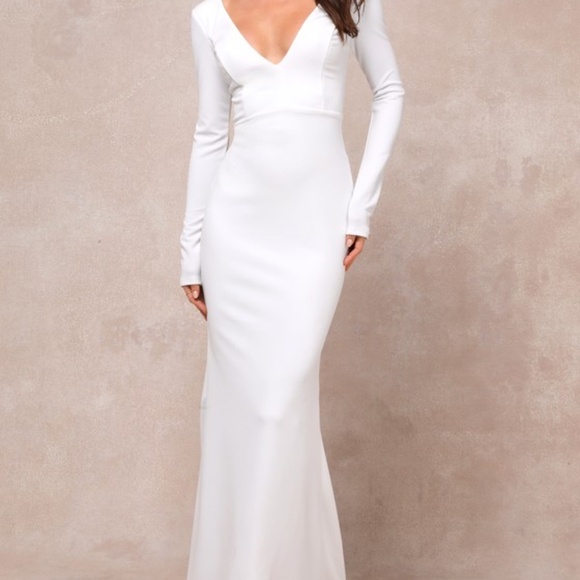 Lulus Dresses & Skirts - Extravagant Love White Backless Long Sleeve Ruched Maxi Dress